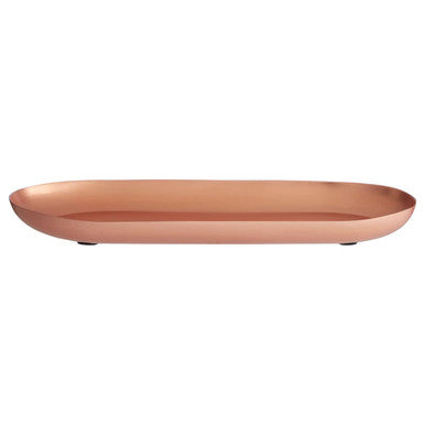 Copper-colored oval tray on a white background