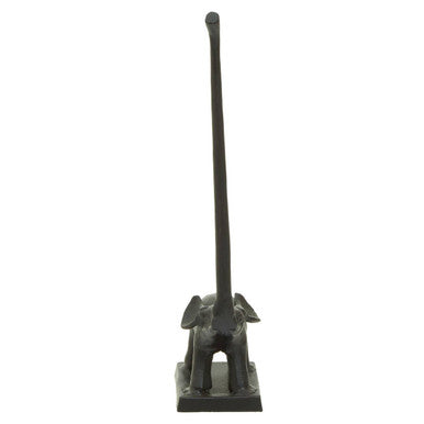 Black metal stand with a long rod on a white background