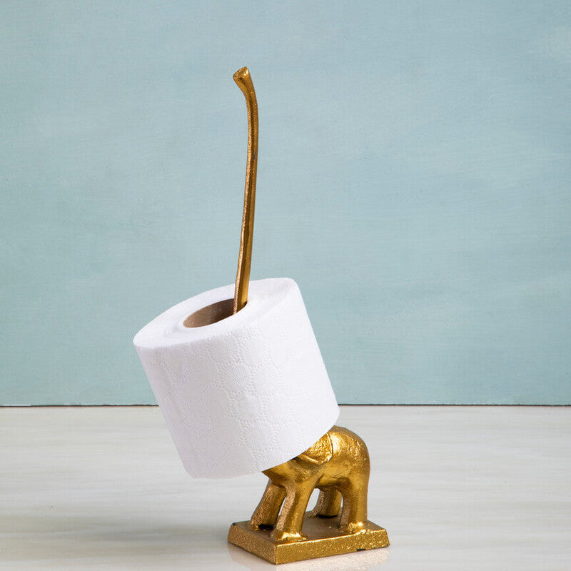 Fauna Gold Finish Elephant Toilet Roll Holder With Square Base - Image 2
