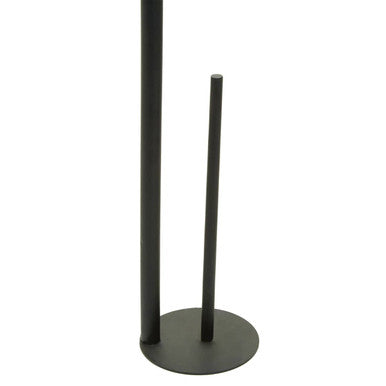 Black metal stand with cylindrical object on a white background