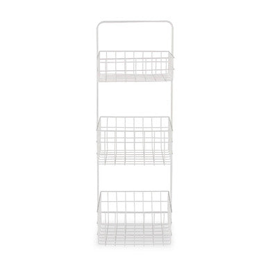 White metal 3-tiered storage rack on a white background