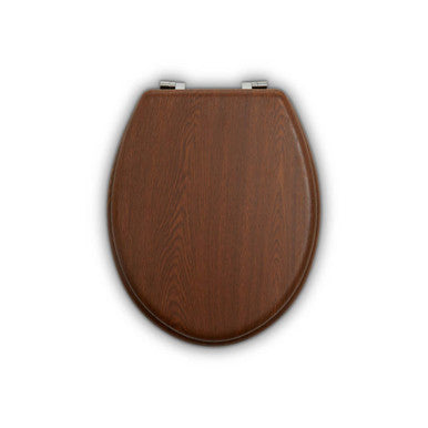 Brown wooden toilet seat on a white background