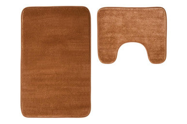 Brown bath mat and toilet cover set on a white background