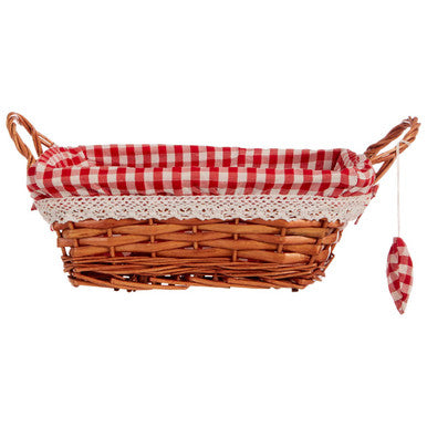 Red Lining Rectangle Small Willow Basket