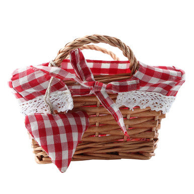 Orla Red Gingham Lining Small Rectangular Willow Bread Basket