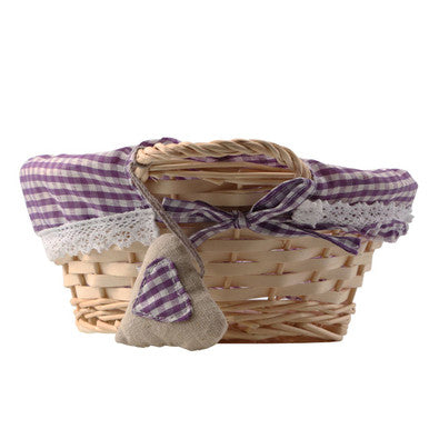 Purple Gingham Lining Round Willow Basket