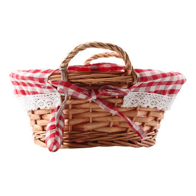 Red Gingham Lining Round Willow Basket