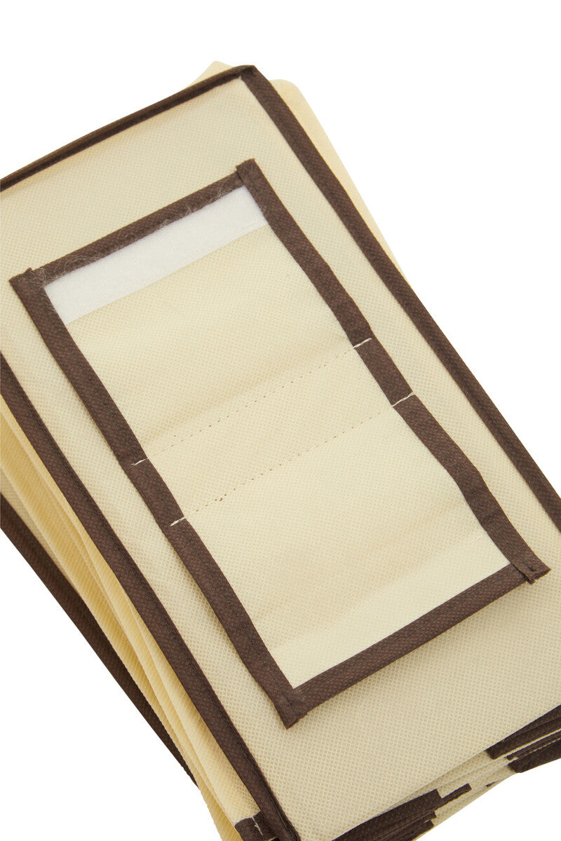 Tavia Cream Brown Trim 10 Section Hanging Shoe Organiser