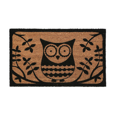 Doormat with an owl design on a white background