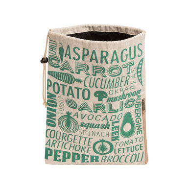 Canvas bag with vegetable text design on a white background