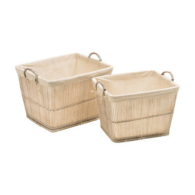 Ezell Rattan and Bamboo White Washed Set Of 2 Storage Baskets - image 1