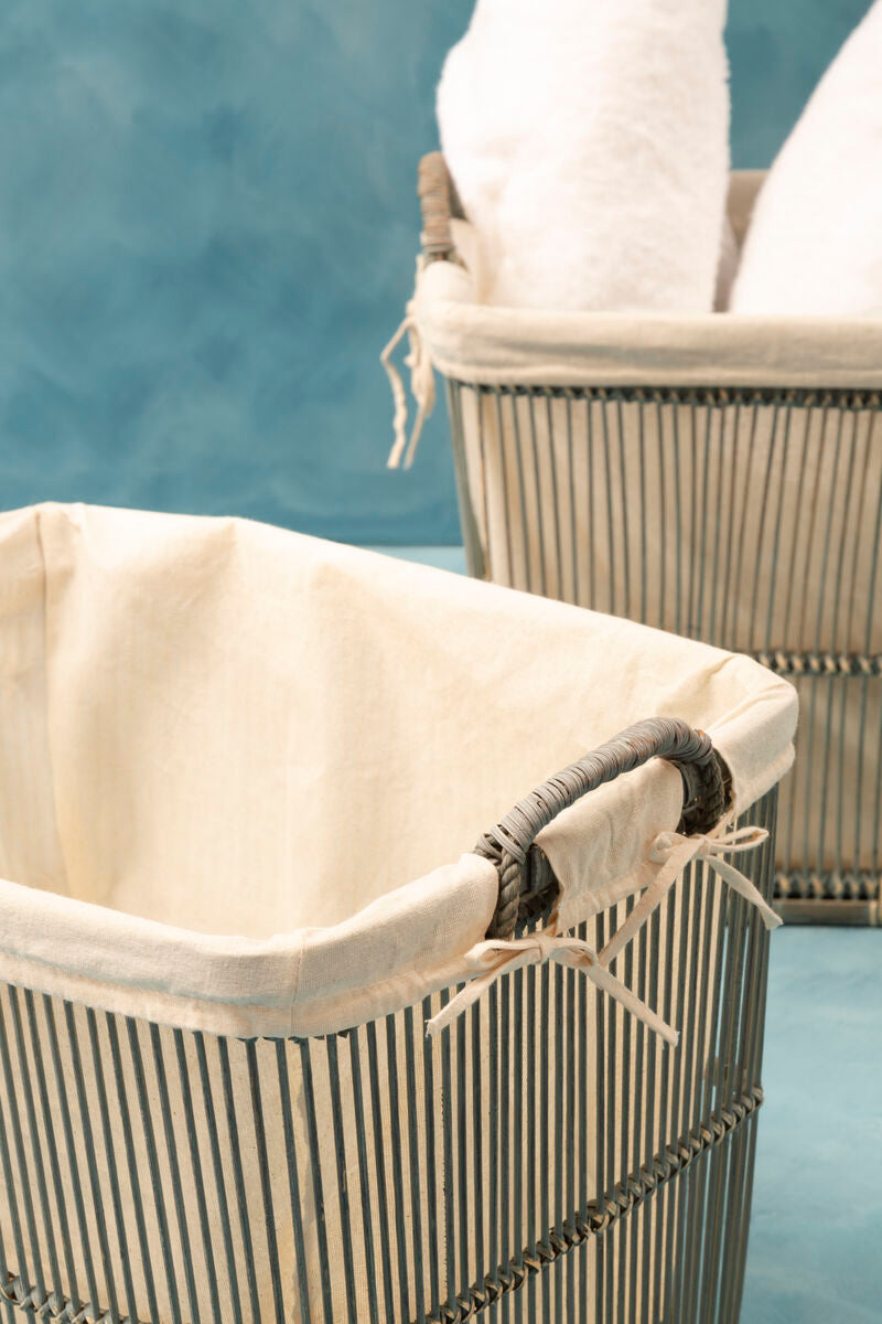 Ezell Washed Grey Rattan and Bamboo Set Of 2 Storage Baskets