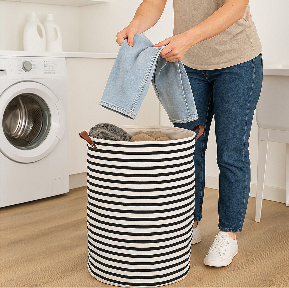 Stripe Black And Natural Laundry Bag