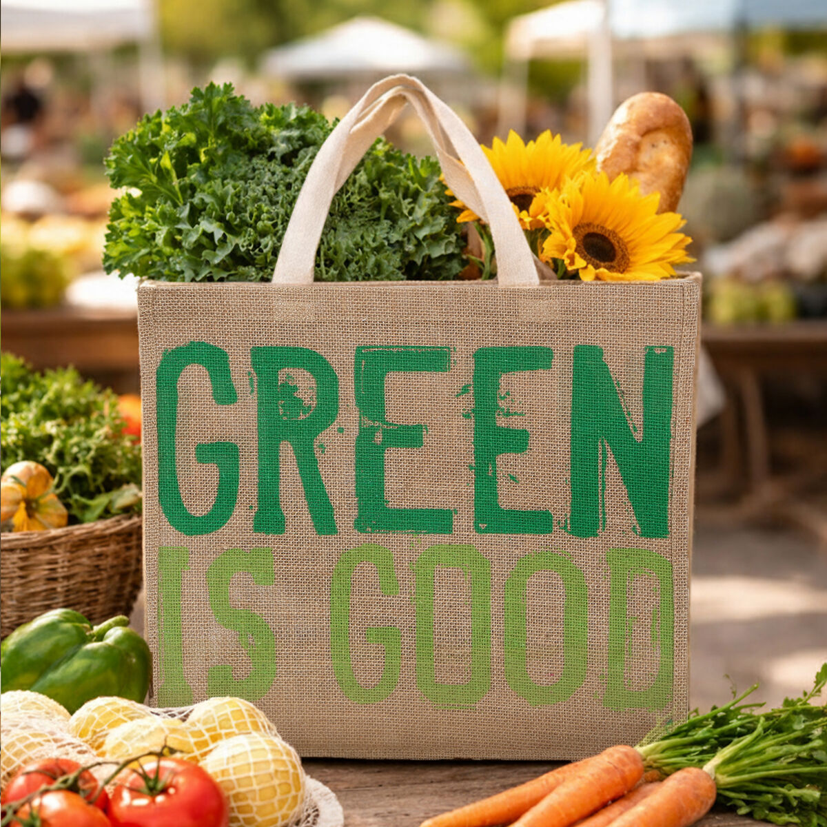 Jade Green Is Good Jute Shopping Bag - image 2