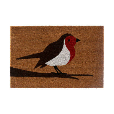 Doormat with a bird design on a brown background