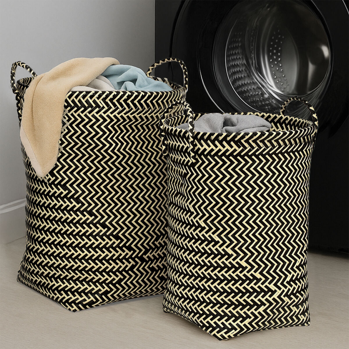 Nautical Set Of Two Black And White Woven Storage Baskets