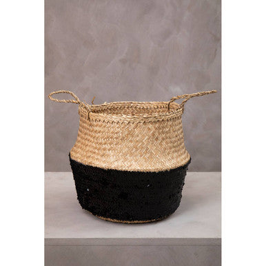 Black And Natural Medium Seagrass Basket