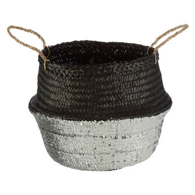 Black And Silver Small Seagrass Basket
