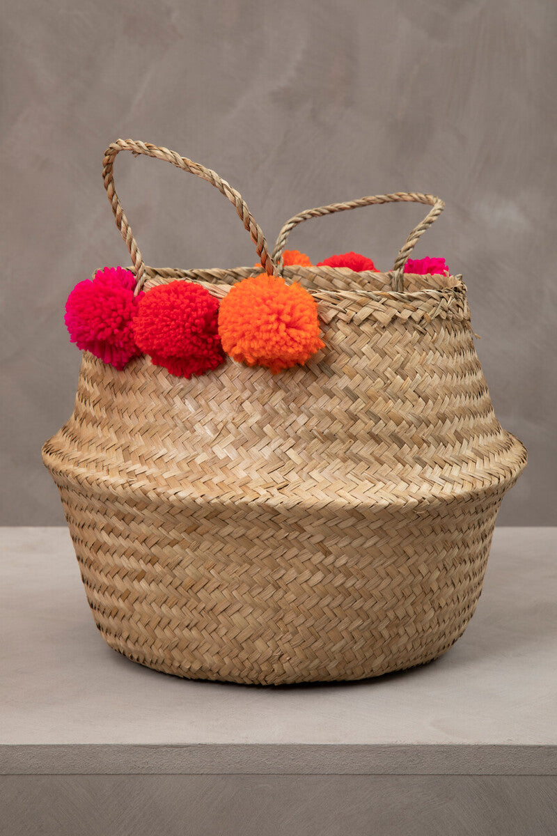 Small Seagrass Pom Pom Basket
