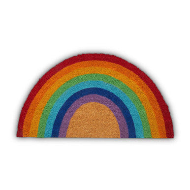 Rainbow-shaped doormat with a white background