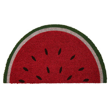 Semicircular doormat with watermelon design on a white background