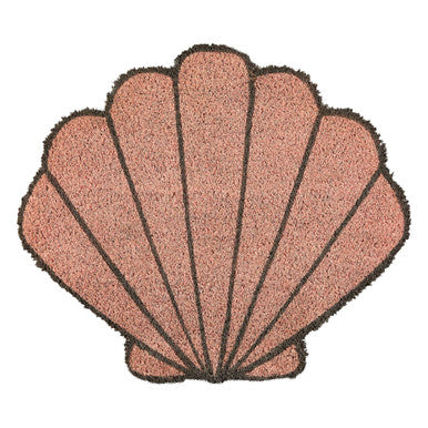 Shell-shaped doormat with a textured surface on a white background