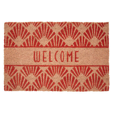 Doormat with red and beige pattern and &