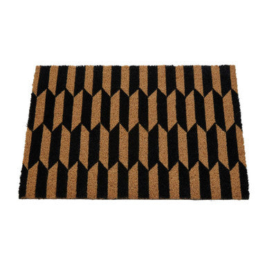 Doormat with black and brown geometric pattern on a white background