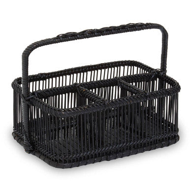 Ezell Black Rattan and Bamboo Caddy