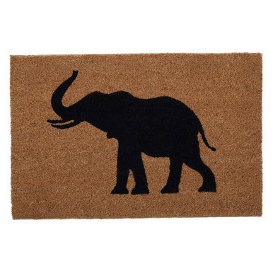 Doormat with black elephant silhouette on a brown background