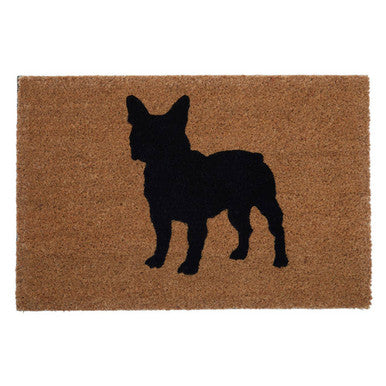 Doormat with black silhouette of a dog on a brown background