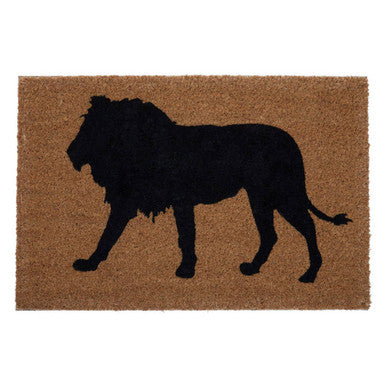 Doormat with a black lion silhouette on a brown background