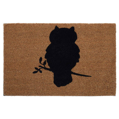 Doormat with black owl silhouette on a brown background