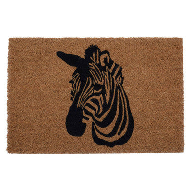 Doormat with a black zebra design on a beige background