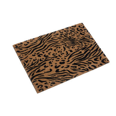 Doormat with leopard print pattern on a white background