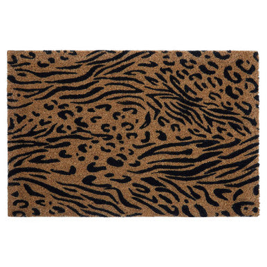 Doormat with a zebra print pattern on a white background