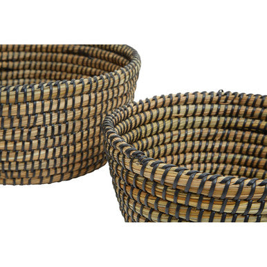 Lidi Set Of Three Straw Baskets With Black Detail