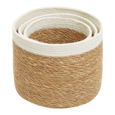 Lidi Set Of 3 Natural And White Seagrass Baskets