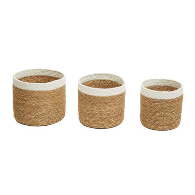 Lidi Set Of 3 Natural And White Seagrass Baskets