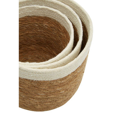 Lidi Set Of 3 Natural And White Seagrass Baskets