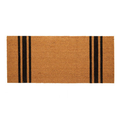 Doormat with brown background and black stripes on a white background
