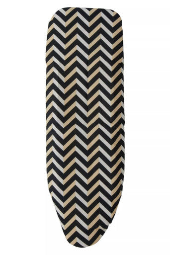 Chevron-patterned ironing board cover on a white background