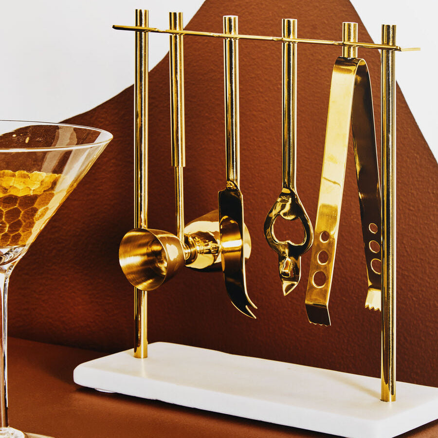 Omari Marble And Gold Finish Bar Tool Stand - Image 2