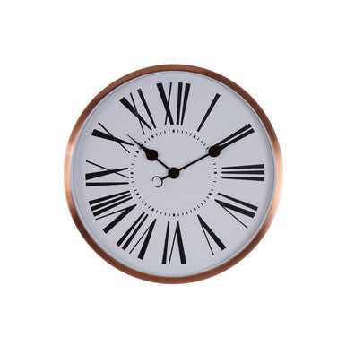 Wall clock with Roman numeral markers on a white background