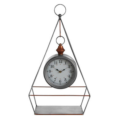 Decorative clock with geometric metal stand on a white background