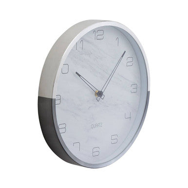 Wall clock with a gray concrete-like design on a white background