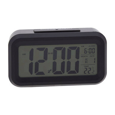 Digital clock with time, date, and temperature display on a white background