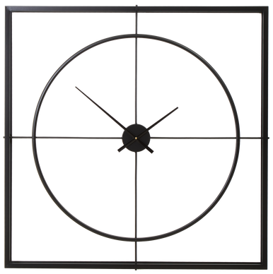 Black clock face with hour markers on a white background