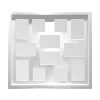 White wall art with geometric design on a white background