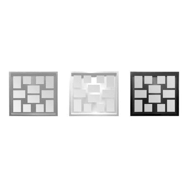 Three photo frames of different colors on a white background